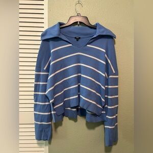 Express Blue Knit Sweater with White Accents